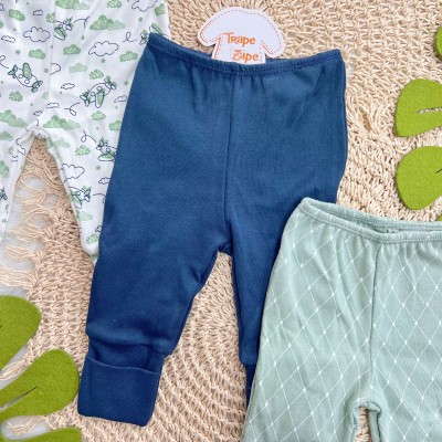 Kit 3 Calças - Aviãozinho, Marinho e Losango - Off White, Verde e Marinho